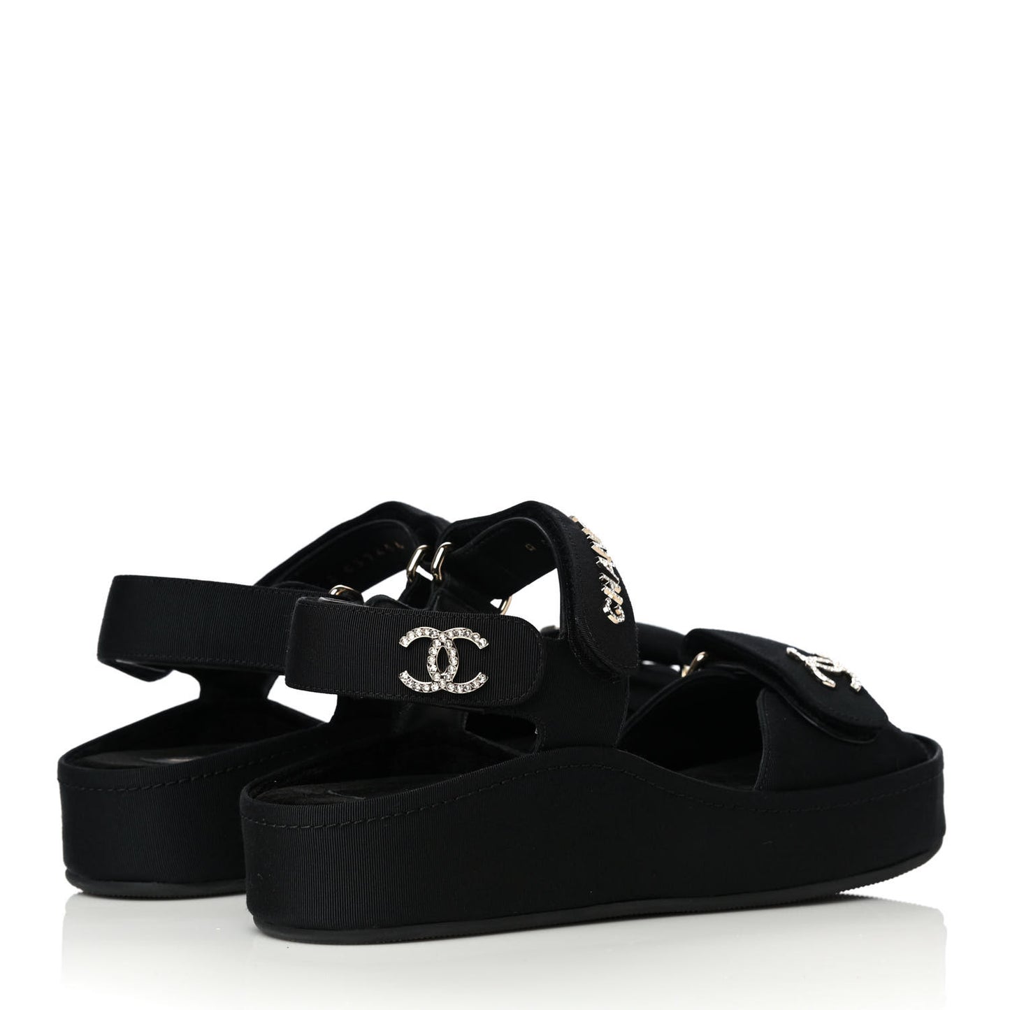 Grosgrain Crystal Logo Platform Sandals 36 Black