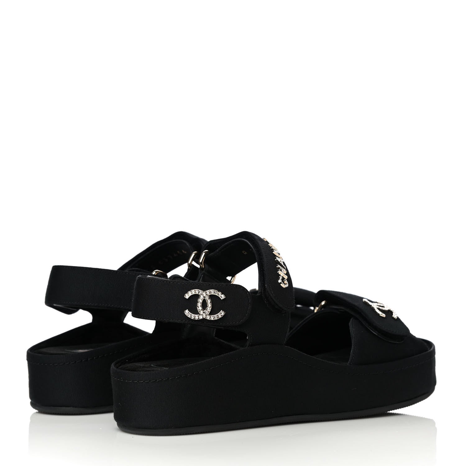 Chanel Grosgrain Crystal Logo Platform Sandals 36 Black 3 of 16