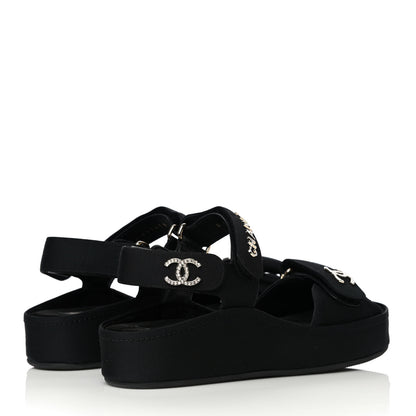 Chanel Grosgrain Crystal Logo Platform Sandals 36 Black 3 of 16