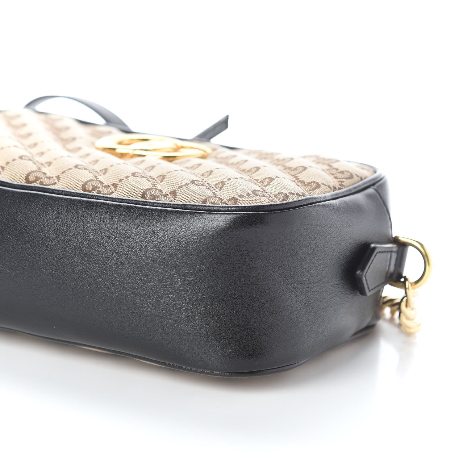 Gucci Monogram Matelasse Diagonal Small GG Marmont Chain Shoulder Bag Beige Black 9 of 9