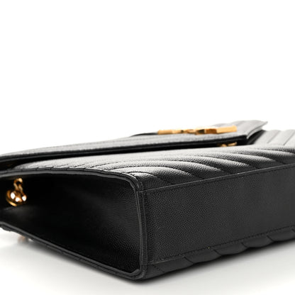 Saint Laurent Grain De Poudre Matelasse Chevron Large Monogram Satchel Black 8 of 9