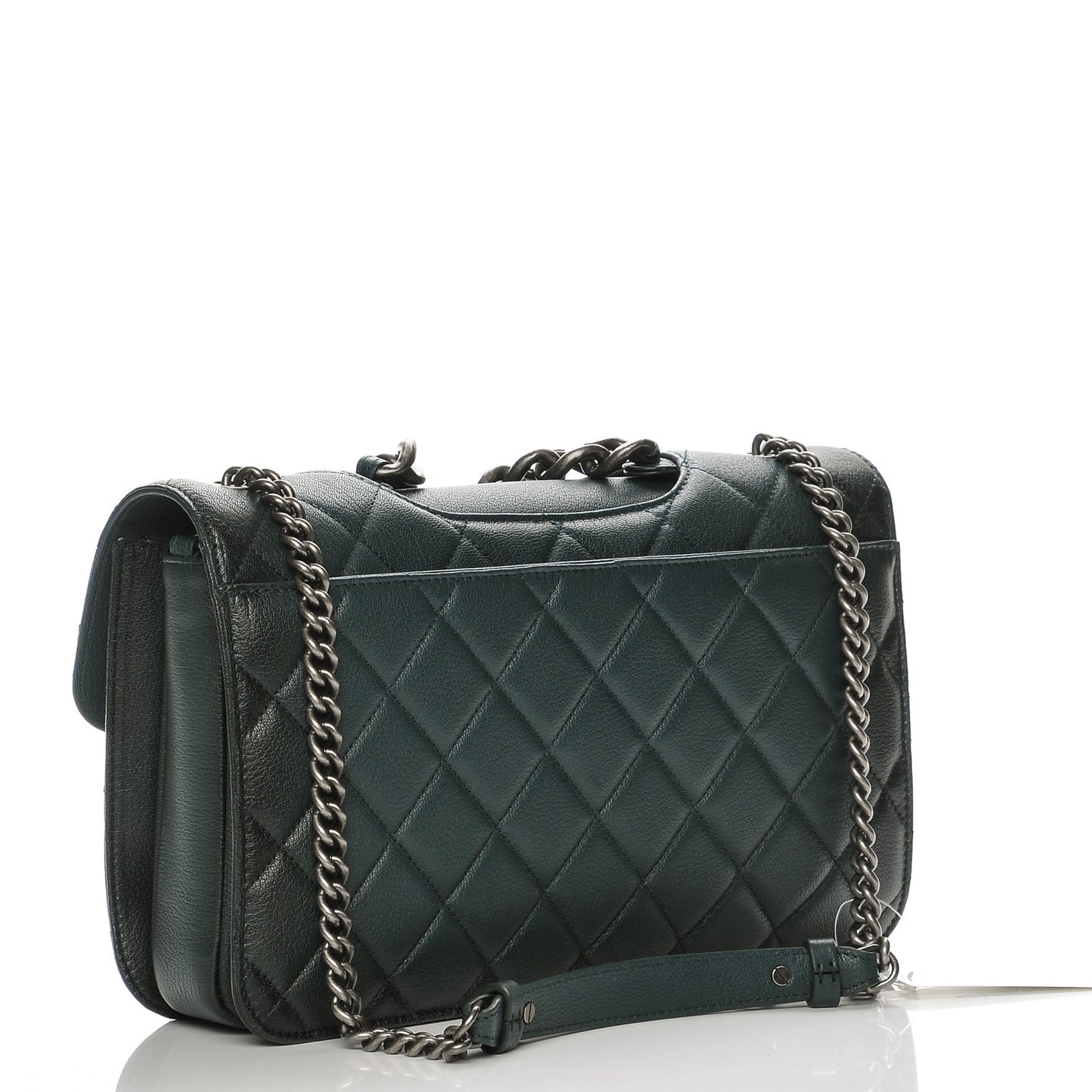 Faded Goatskin Quilted Large Perfect Edge Flap Green