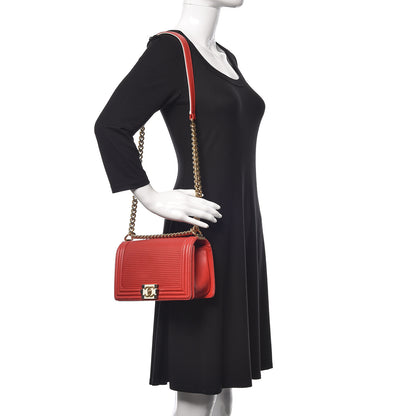 Chanel Lambskin Embossed Medium Boy Cube Flap Red 2 of 19