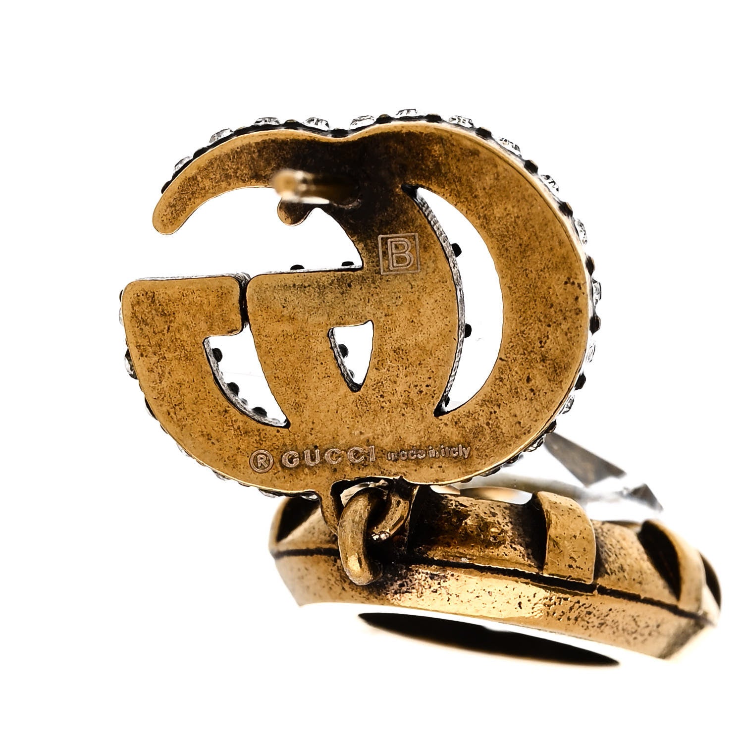 Gucci Metal Crystal Double G Drop Earrings Aged Gold 4 of 5