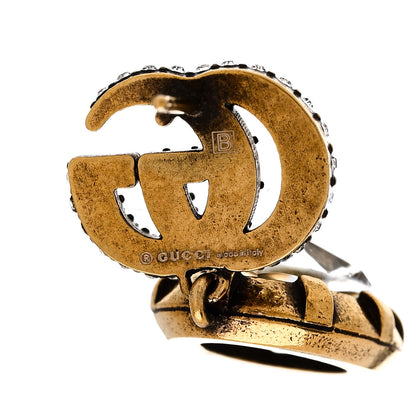 Gucci Metal Crystal Double G Drop Earrings Aged Gold 4 of 5