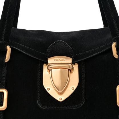 Prada Suede Easy Foldover Pushlock Satchel Black 8 of 13