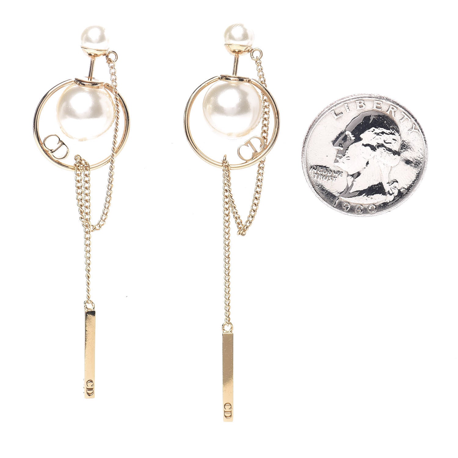 Christian Dior Pearl Tribales Dangle Chain Earrings Gold 2 of 3