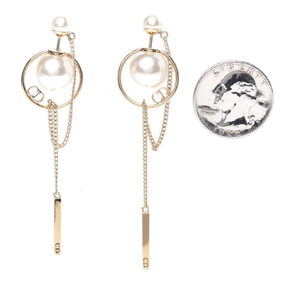 Christian Dior Pearl Tribales Dangle Chain Earrings Gold 2 of 3