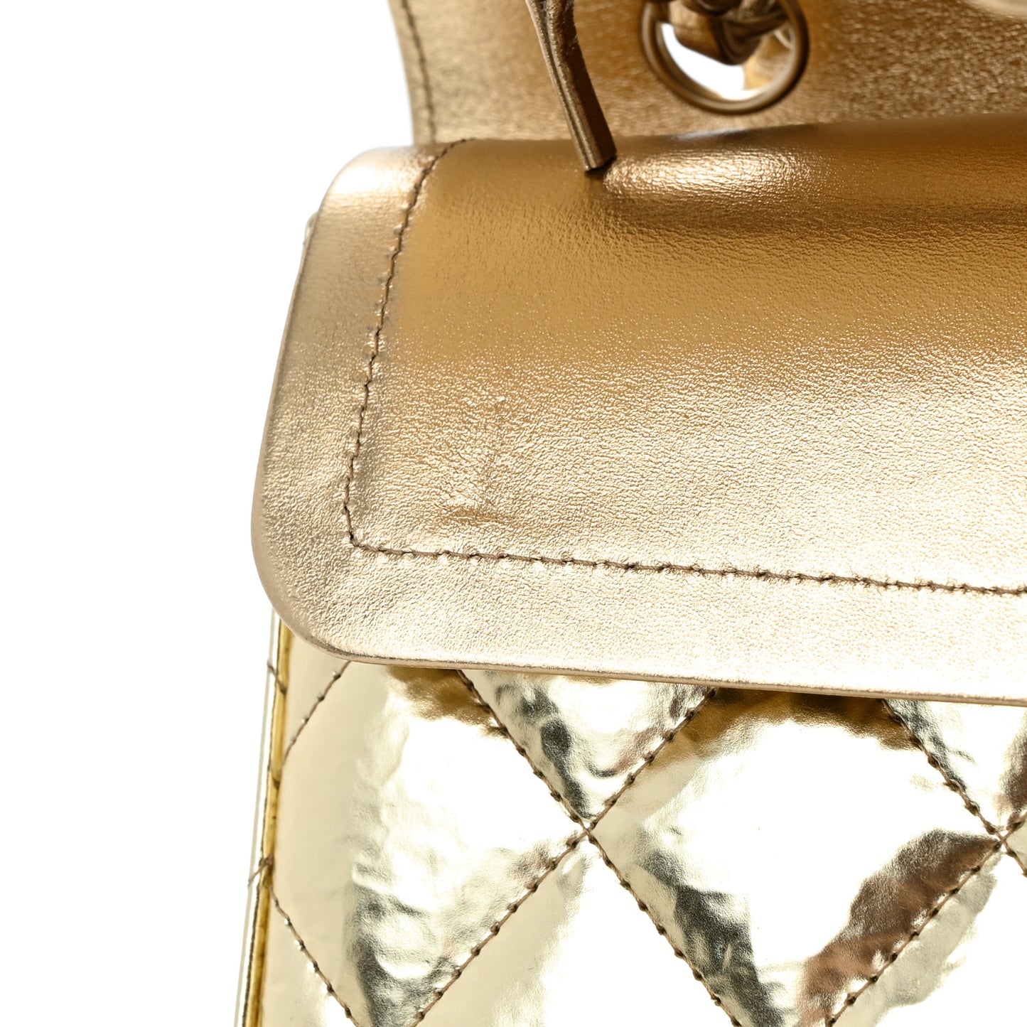 Hammered Metallic Calfskin Quilted Small Double Flap Gold