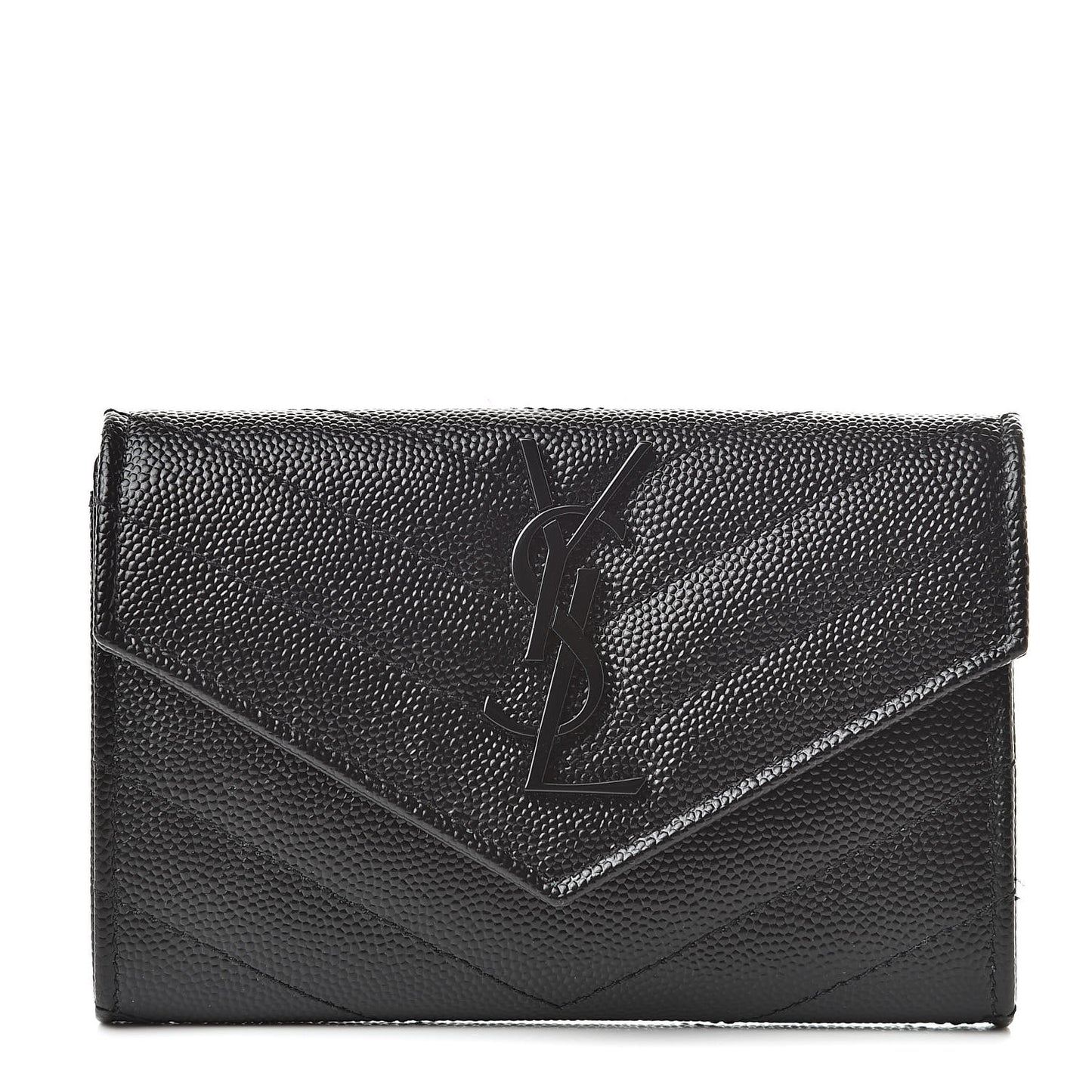 Grain De Poudre Matelasse Chevron Small Monogram Envelope Wallet Black