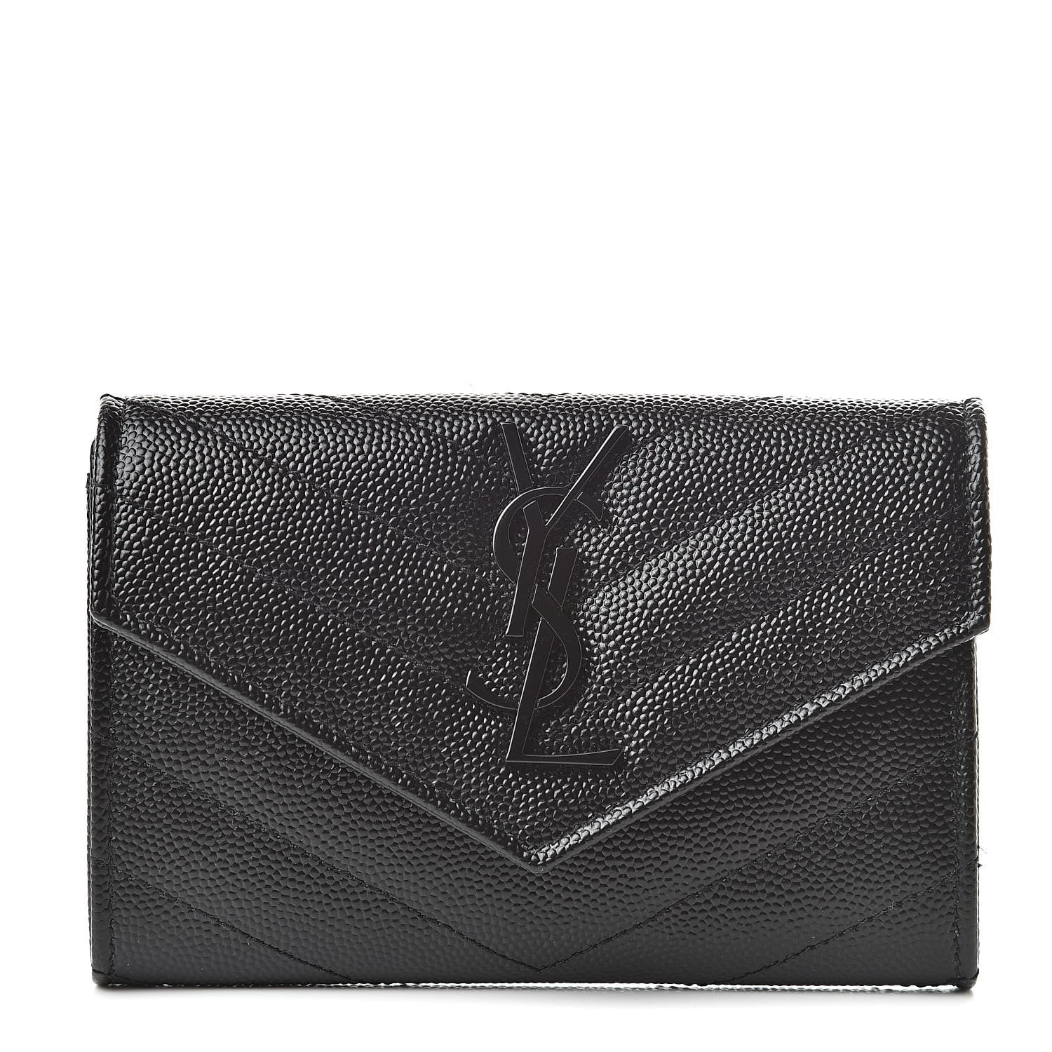 Saint Laurent Grain De Poudre Matelasse Chevron Small Monogram Envelope Wallet Black 1 of 7