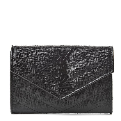Saint Laurent Grain De Poudre Matelasse Chevron Small Monogram Envelope Wallet Black 1 of 7
