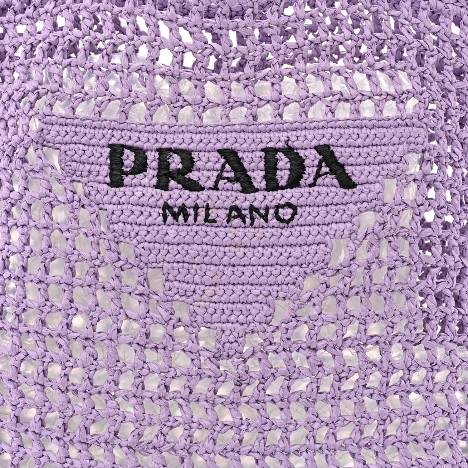 Prada Yarn Raffia Effect Crochet Logo Embroidered Tote Bag Lilium 7 of 10