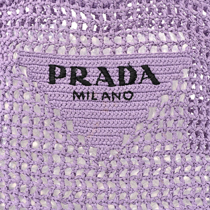 Prada Yarn Raffia Effect Crochet Logo Embroidered Tote Bag Lilium 7 of 10