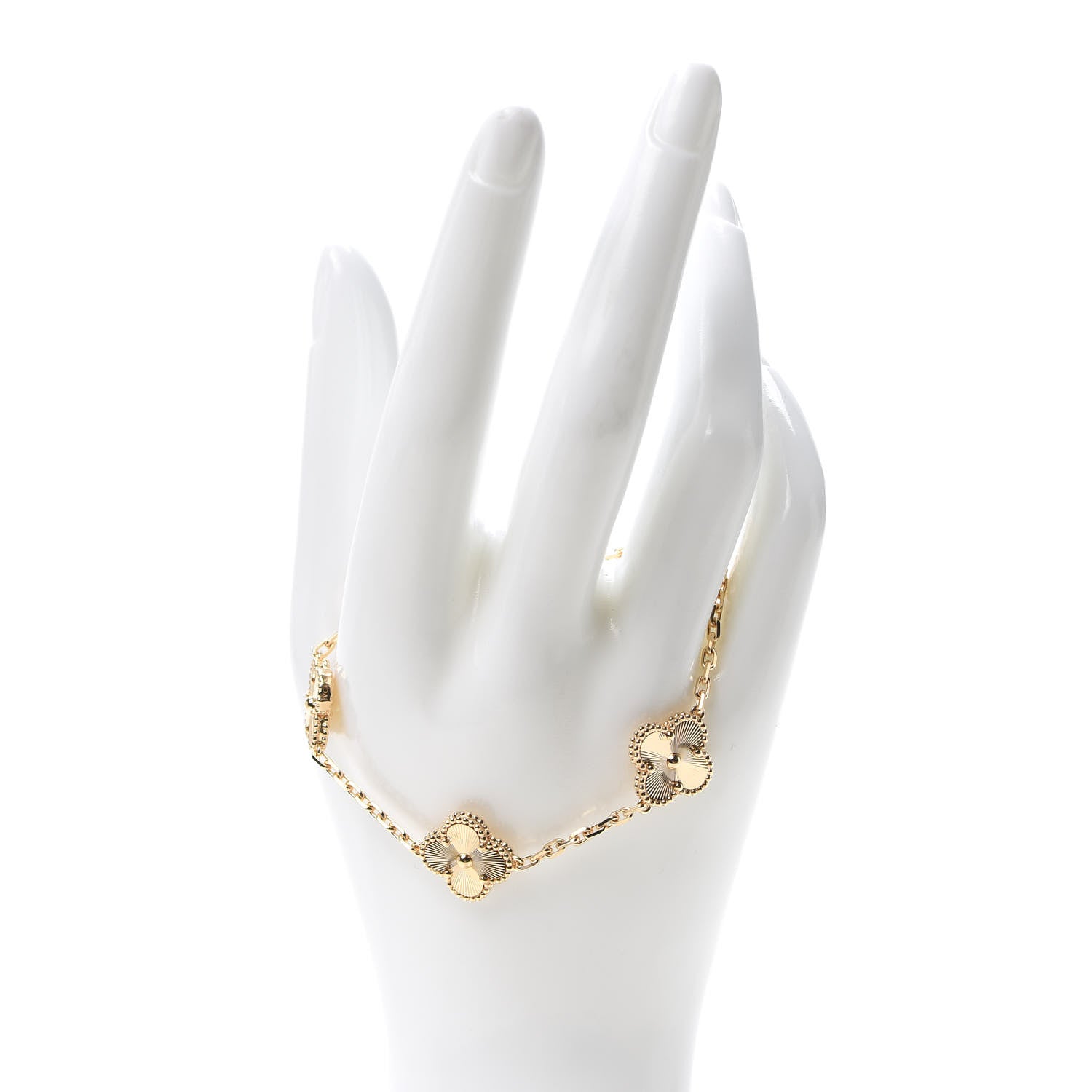 Van Cleef & Arpels 18K Yellow Gold 5 Motifs Guilloche Vintage Alhambra Bracelet 2 of 8