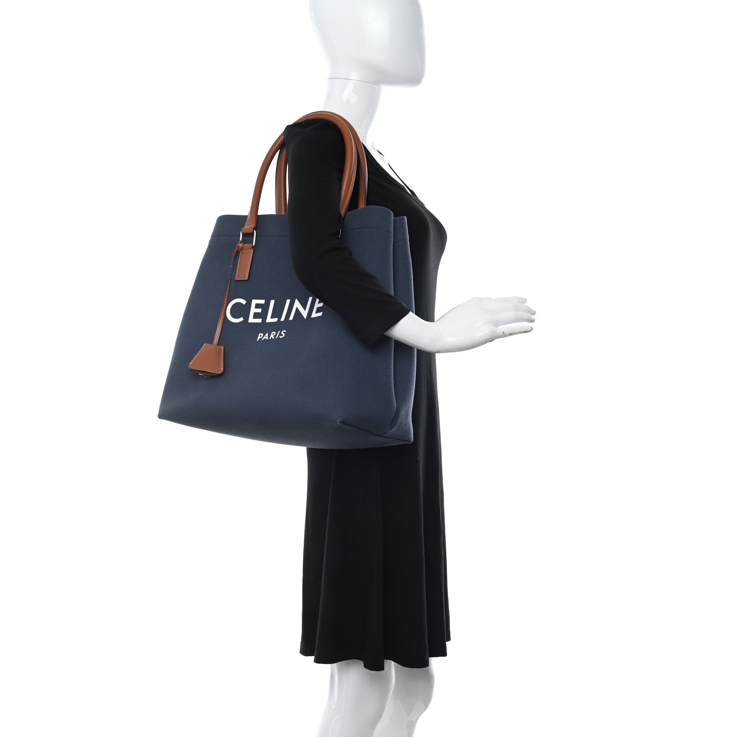 Celine Canvas Calfskin Horizontal Cabas Navy Tan 2 of 9