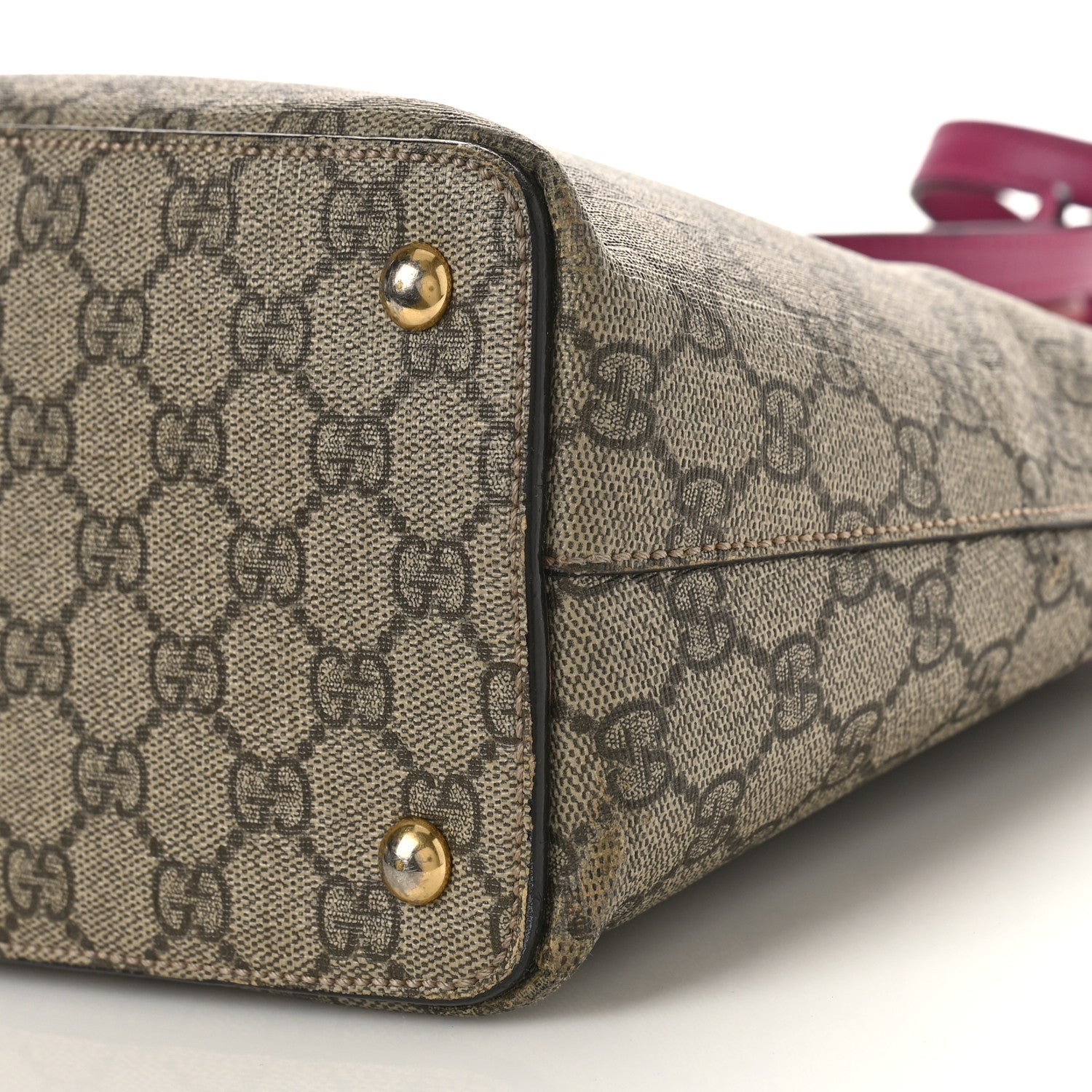 Gucci GG Supreme Monogram Moon Calfskin Small Zip Top Tote Beige Ebony Hibiscus Red New Rosette 9 of 14