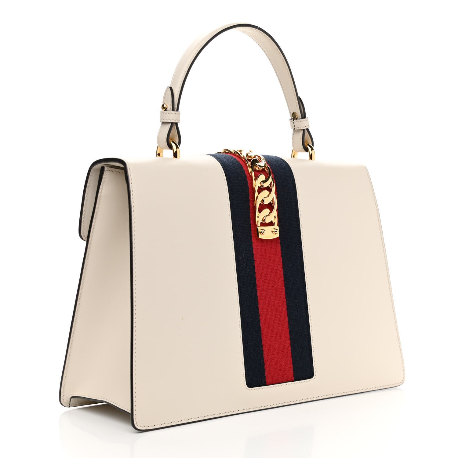 Gucci Calfskin Embroidered Medium Sylvie Top Handle Bag White 3 of 11