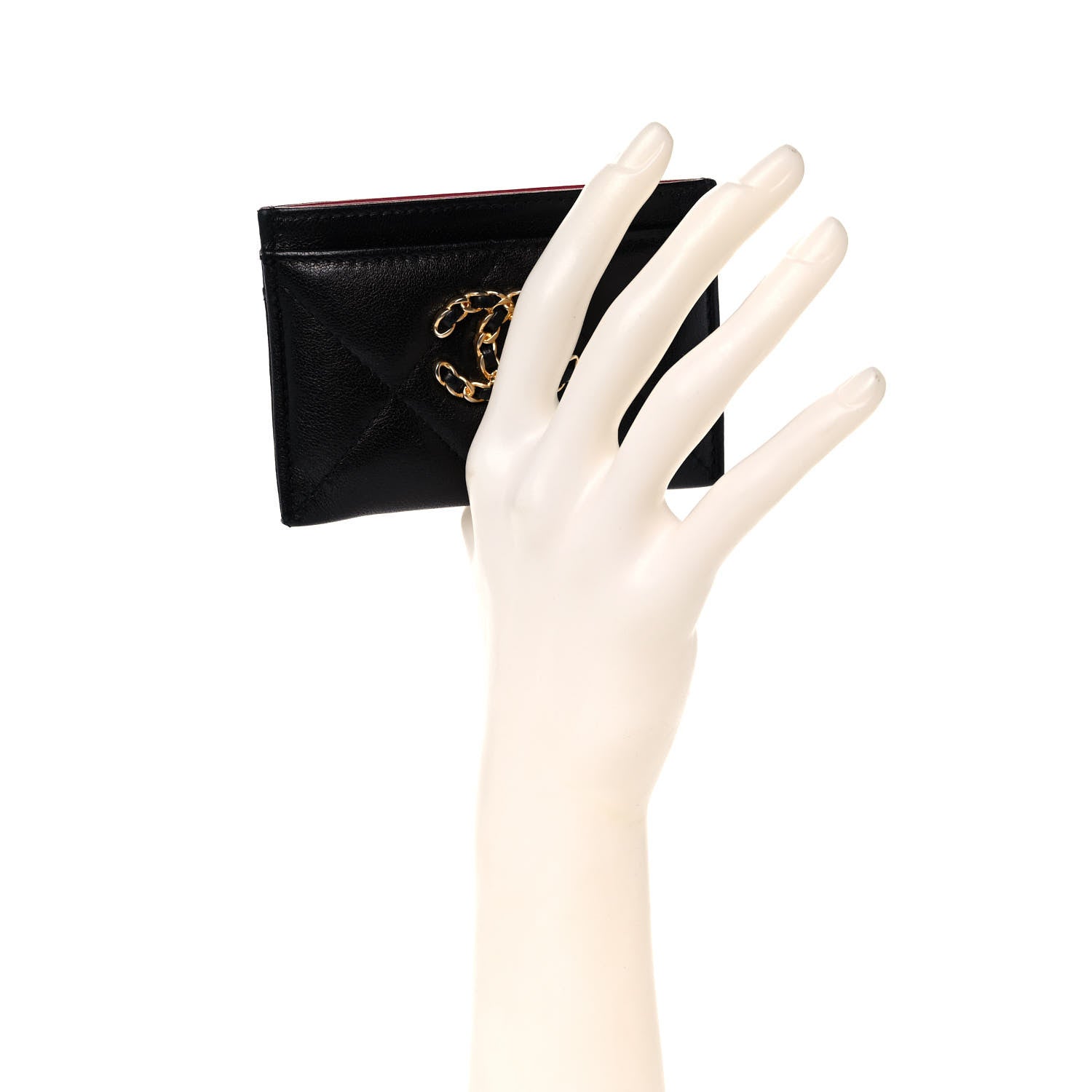 Chanel Shiny Goatskin Quilted Chanel 19 Card Holder Black 2 of 9