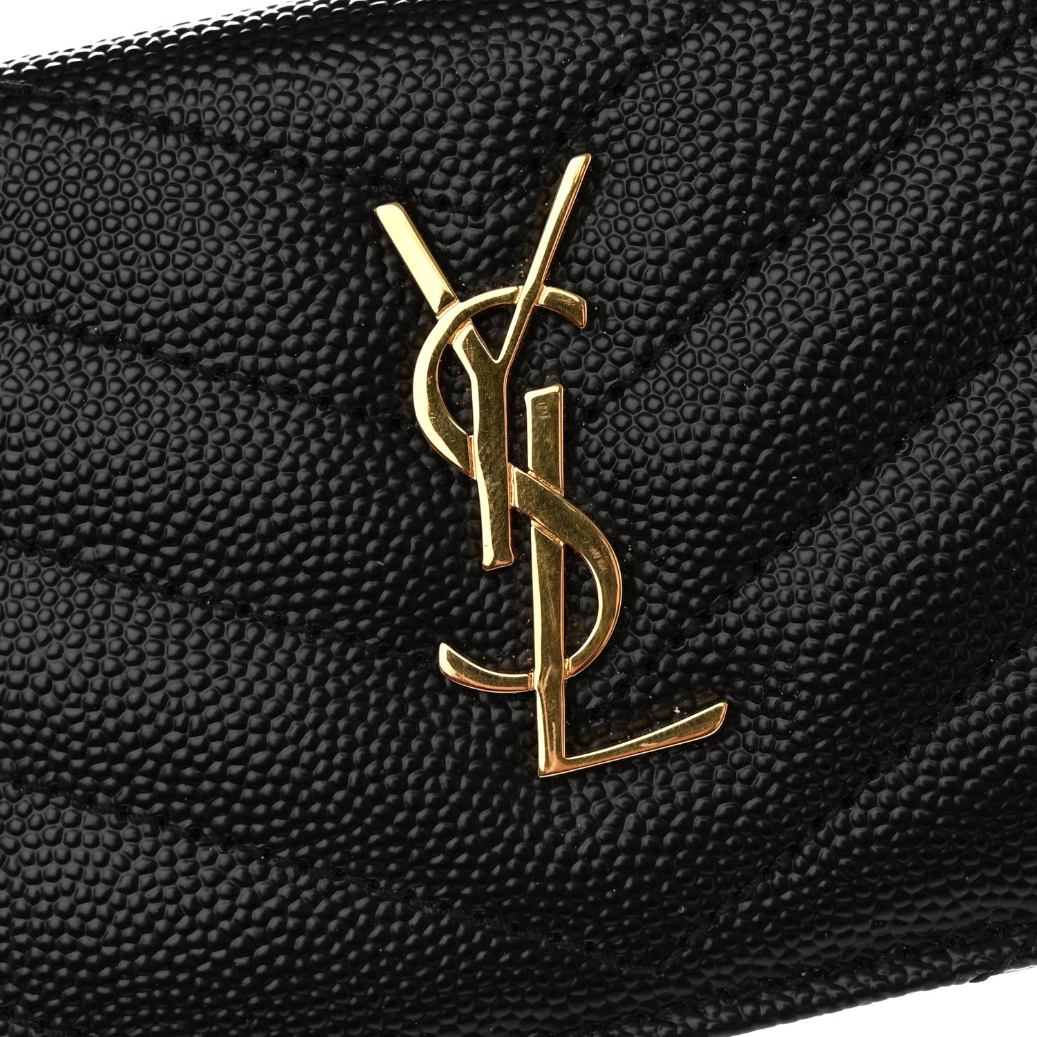 Saint Laurent Grain De Poudre Matelasse Chevron Monogram Flap Card Case Black 10 of 12