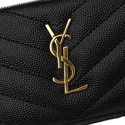 Saint Laurent Grain De Poudre Matelasse Chevron Monogram Flap Card Case Black 10 of 12
