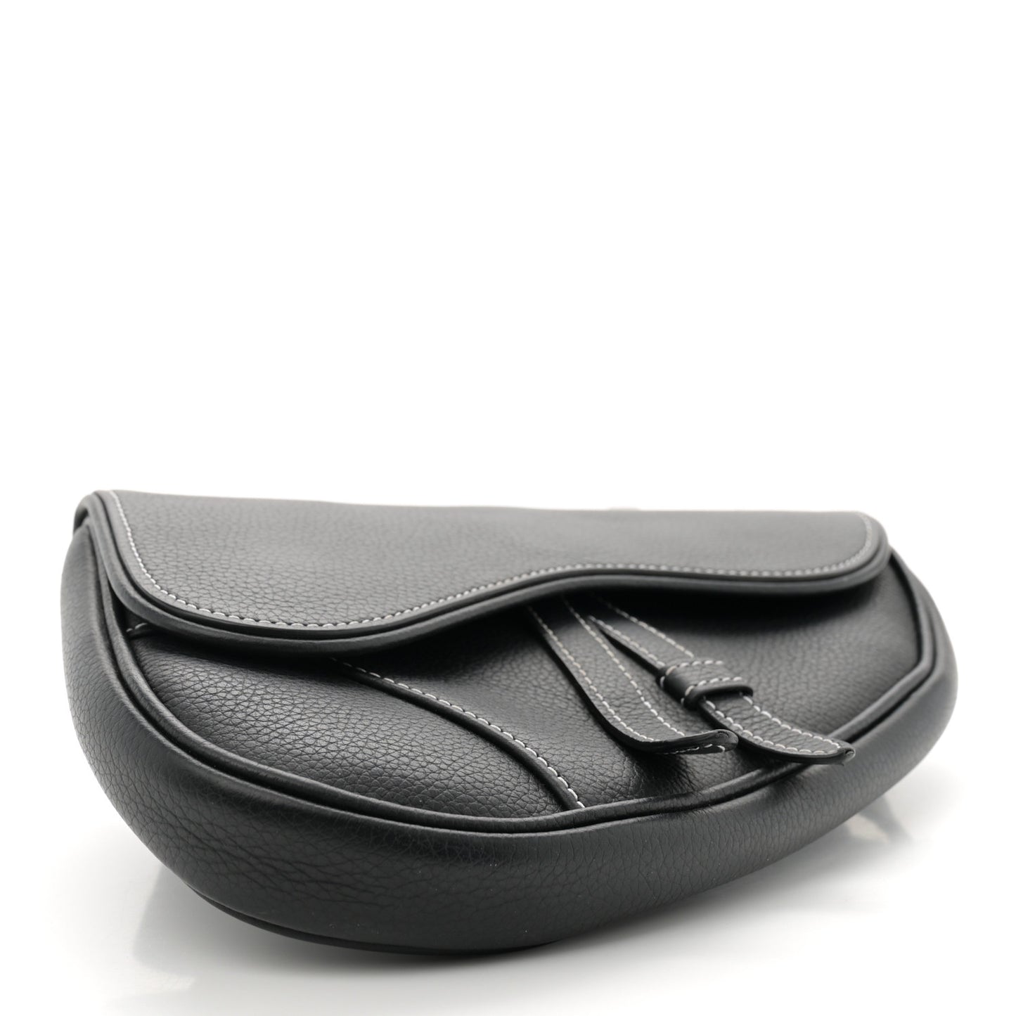 Grained Calfskin Mens Mini Saddle Bag Black