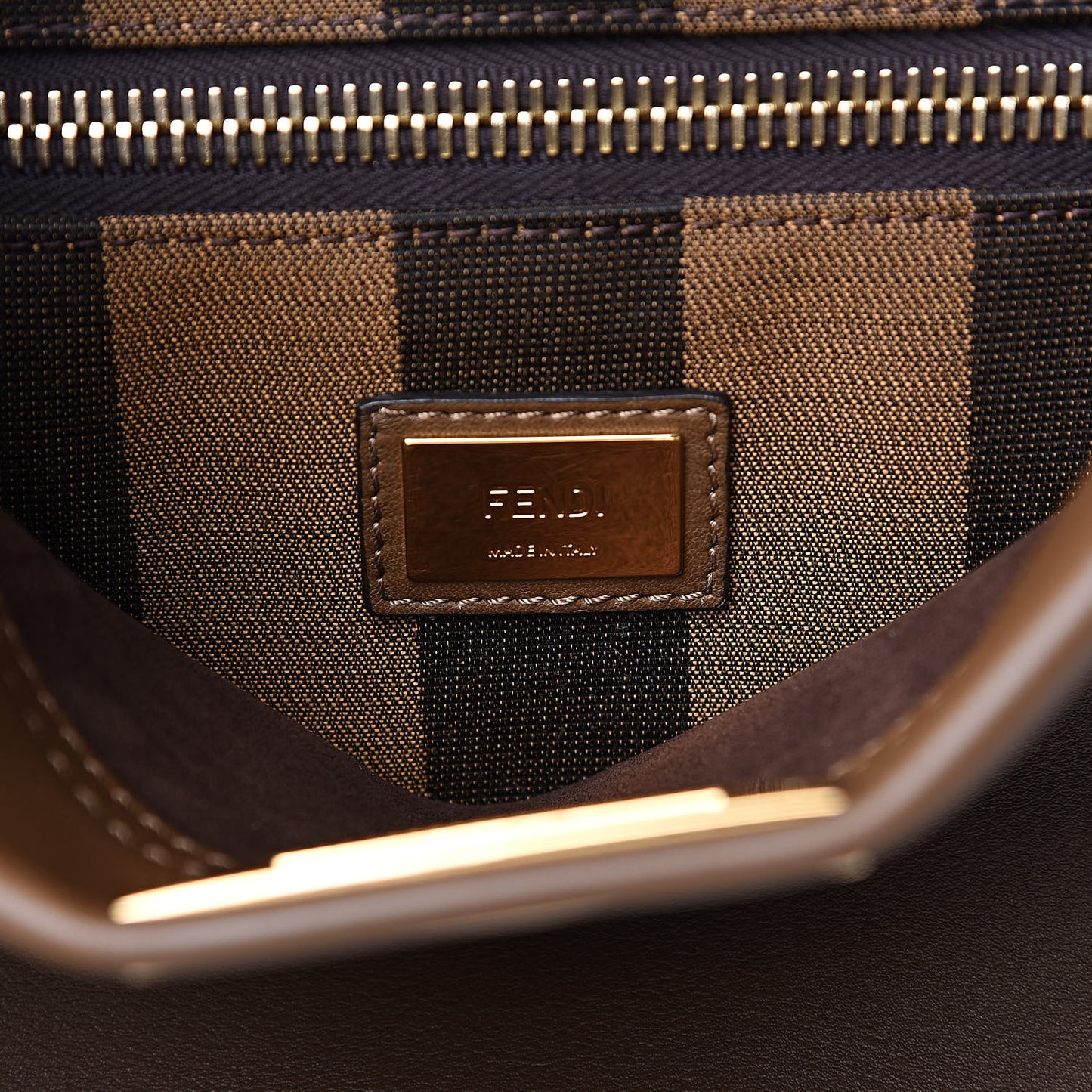 Vitello Seta Fabric Jacquard Pequin Medium Peekaboo Iconic Satchel Foresta Tobacco