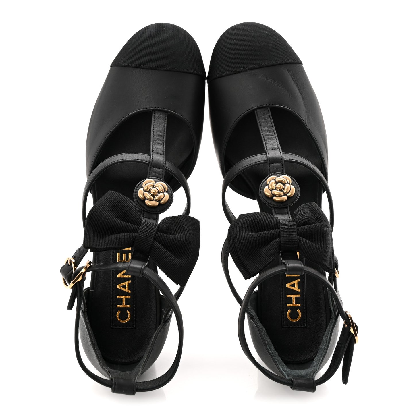 Lambskin Grosgrain Cap Toe Camellia Mary Jane Pumps 37 Black