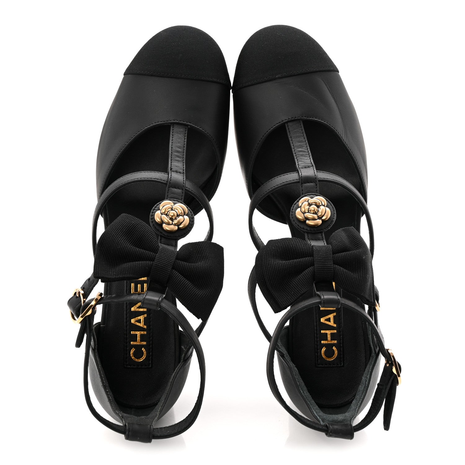 Chanel Lambskin Grosgrain Cap Toe Camellia Mary Jane Pumps 37 Black 2 of 10