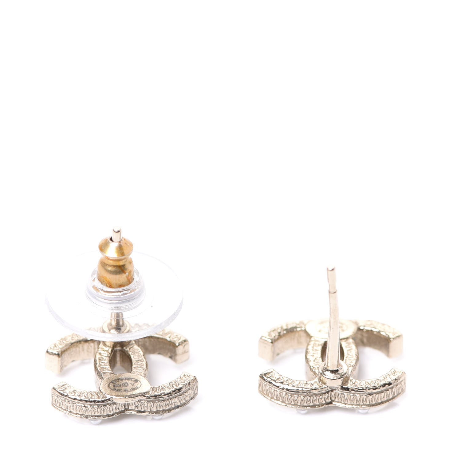 Chanel Pearl Crystal CC Charms Stud Earrings Light Gold 3 of 5
