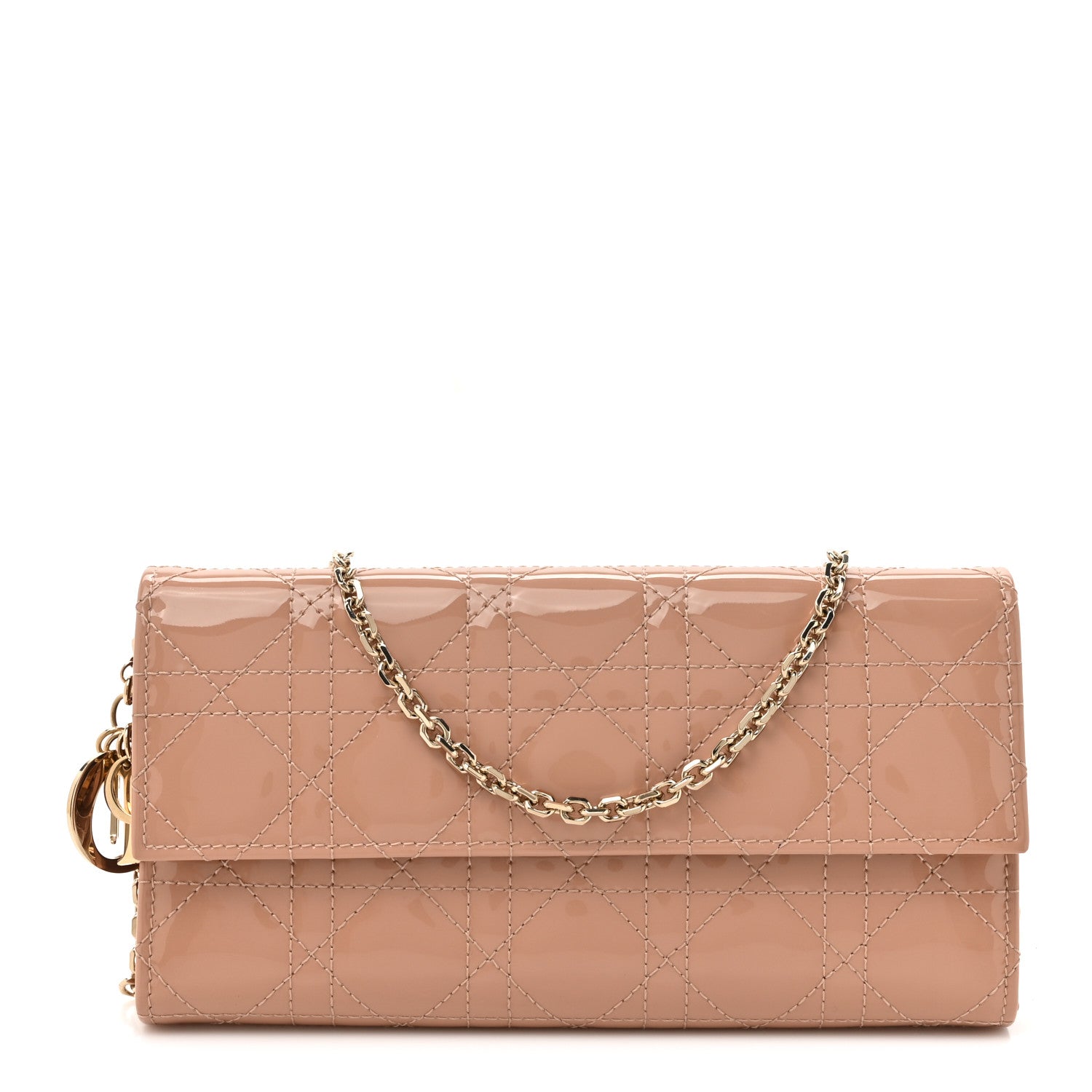 Christian Dior Patent Cannage Lady Dior Rendezvous Wallet On Chain Pink 1 of 13