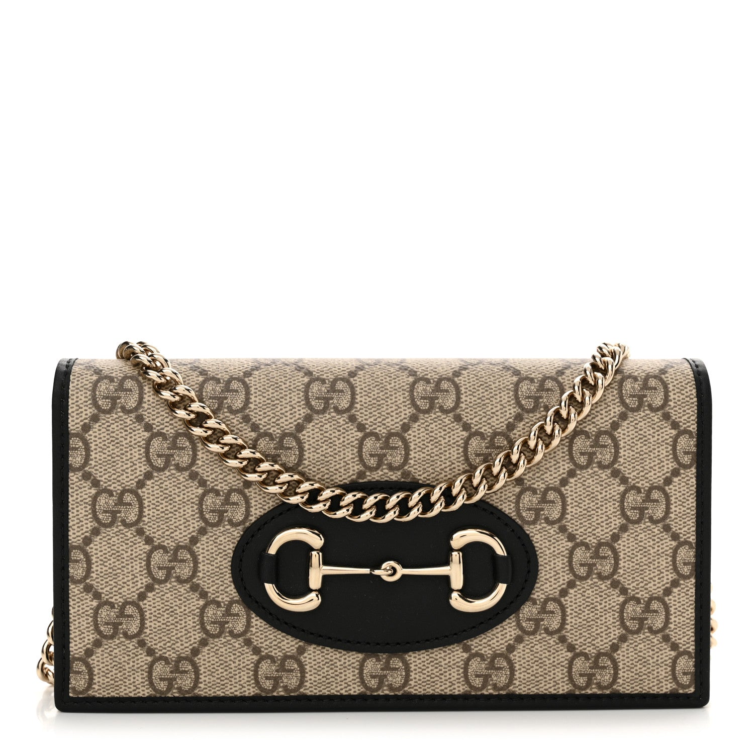 Gucci GG Supreme Monogram Azalea Calfskin Horsebit 1955 Wallet On Chain Beige Black 1 of 11