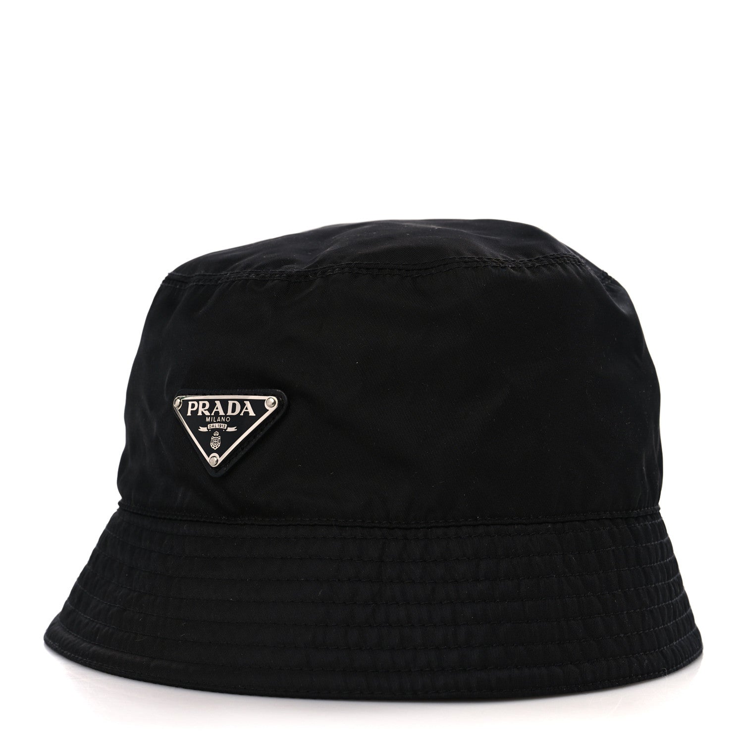 Prada Re-Nylon Metal Triangle Logo Mens Bucket Hat XL Black 1 of 7
