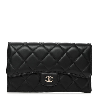 Chanel Lambskin Quilted Large Gusset Flap Wallet Black 1 of 12