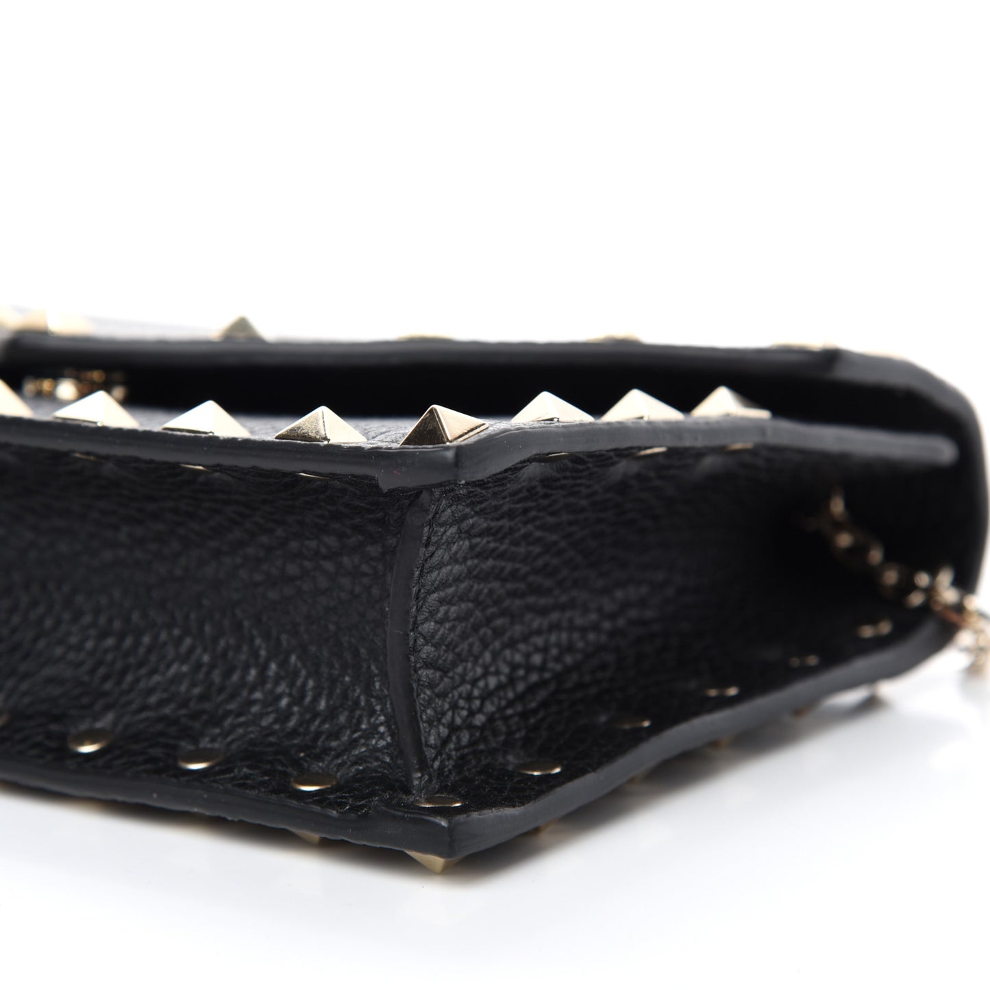 Pebbled Calfskin Rockstud Envelope Wallet on Chain Black