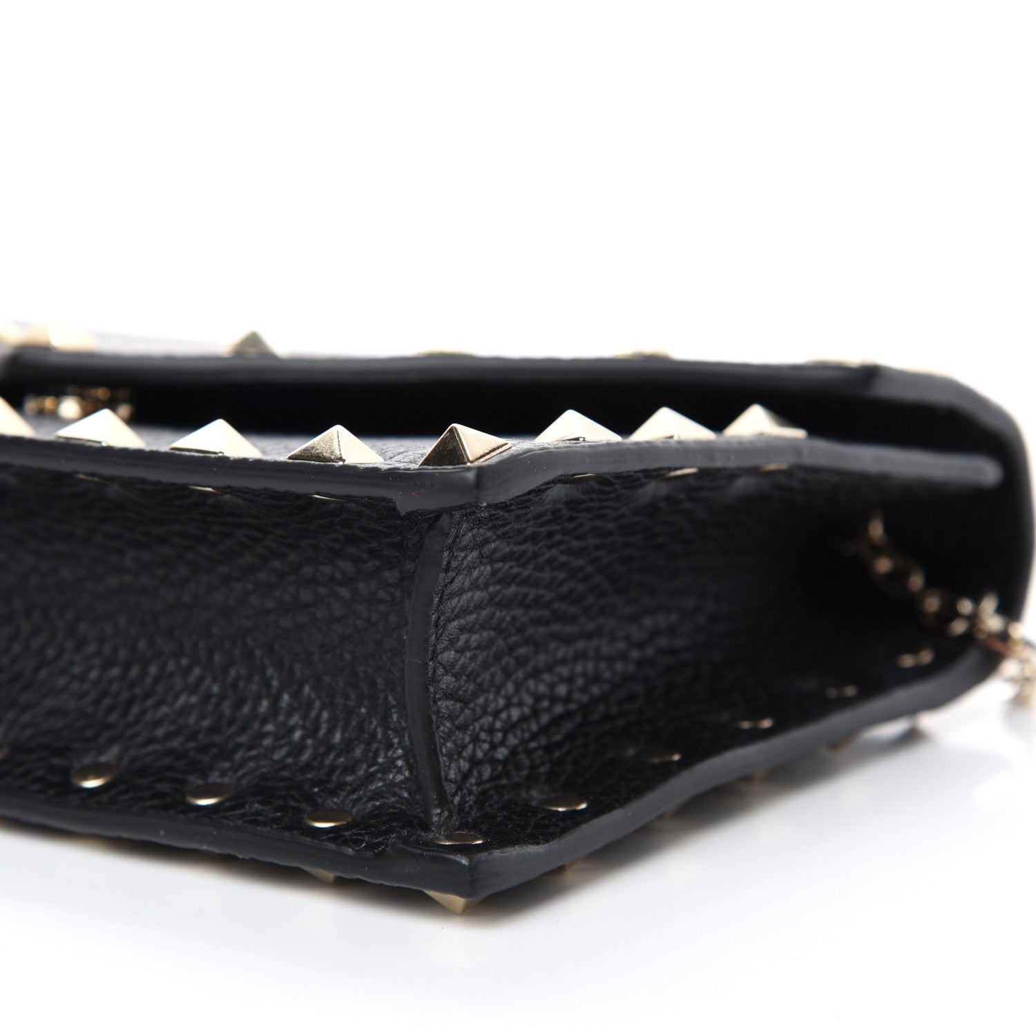 Valentino Garavani Pebbled Calfskin Rockstud Envelope Wallet on Chain Black 7 of 10