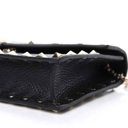 Valentino Garavani Pebbled Calfskin Rockstud Envelope Wallet on Chain Black 7 of 10