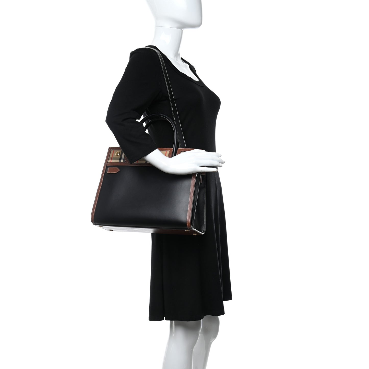 Calfskin Vintage Check Small Two Handle Title Bag Black