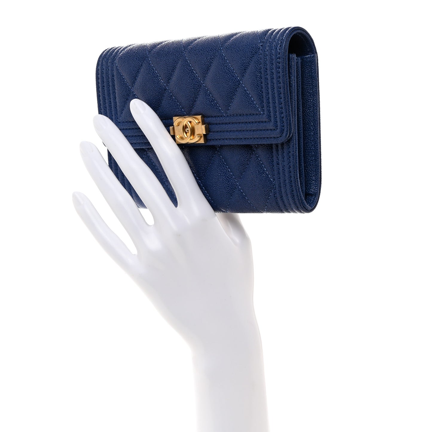 Caviar Quilted Medium Boy Flap Wallet Blue