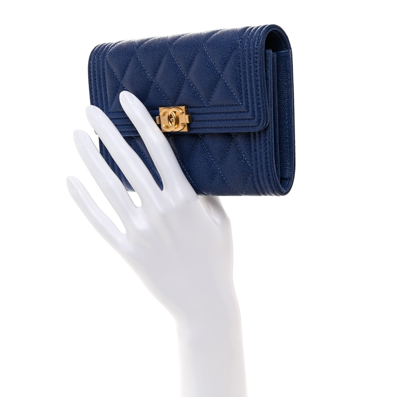 Chanel Caviar Quilted Medium Boy Flap Wallet Blue 2 of 9
