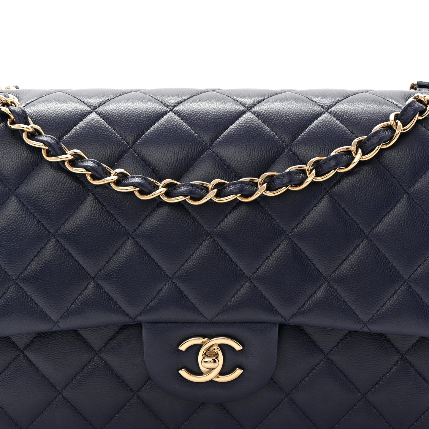 Caviar Quilted Jumbo Double Flap Dark Navy