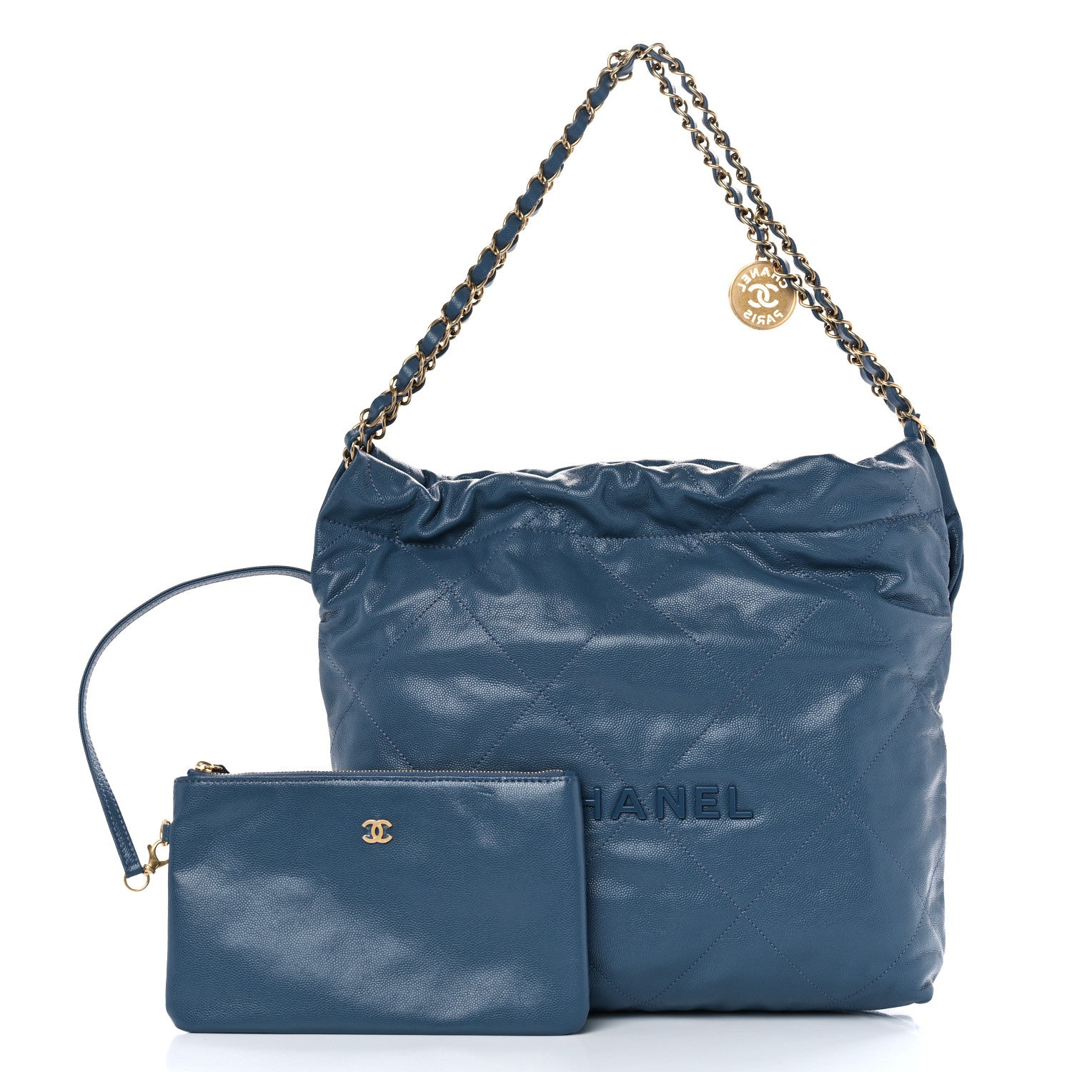 Chanel Shiny Caviar Quilted Monochrome Small Chanel 22 Blue 3 of 11