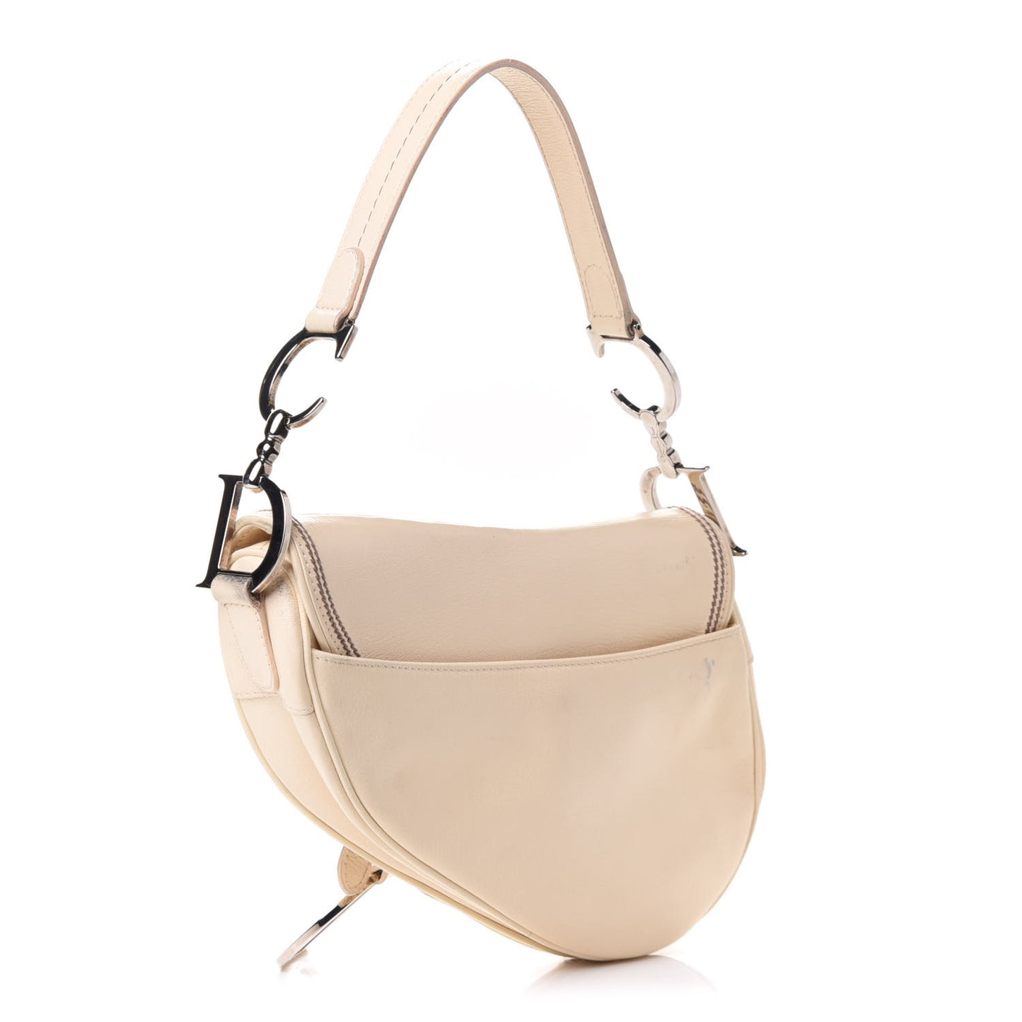 Grained Calfskin Saddle Bag Beige