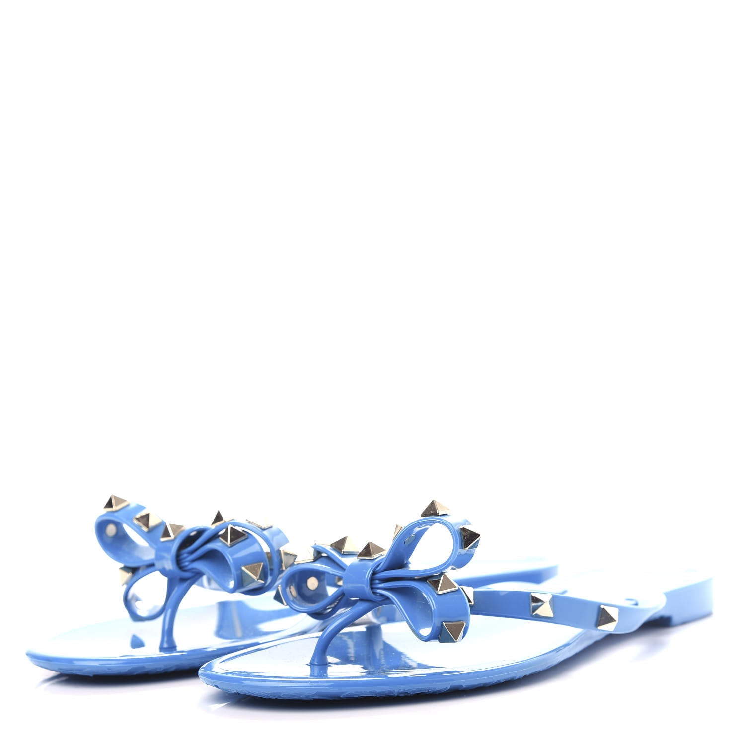 Valentino Garavani PVC Jelly Rockstud Bow Thong Sandals 39 Blue 3 of 9