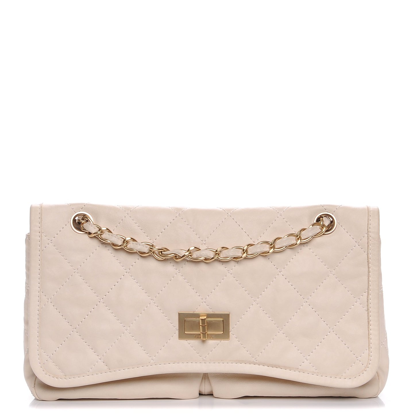 Calfskin Quilted Natural Beauty Flap Dark White