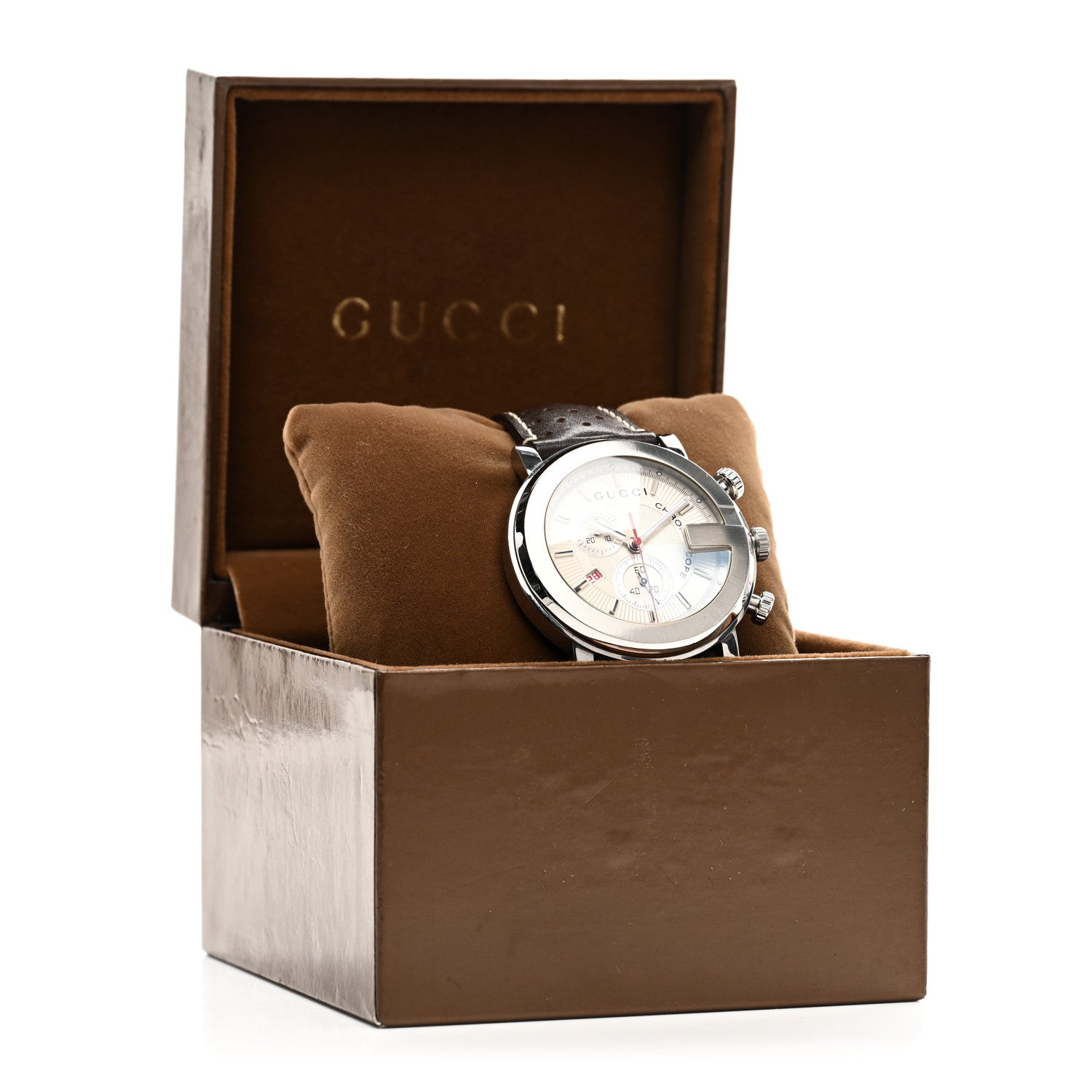 Gucci Stainless Steel Calfskin 44mm 101M G-Chrono Chronoscope Quartz Watch Brown 5 of 5