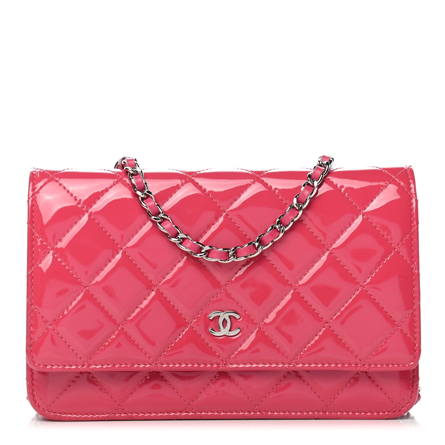 Patent Quilted Wallet On Chain WOC Fuchsia