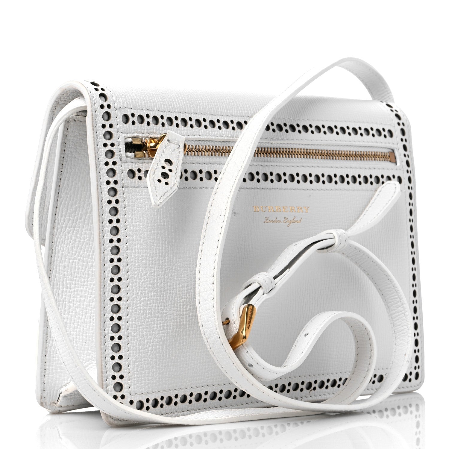Burberry Grainy Calfskin Broguing Tassel Small Macken Crossbody Bag Chalk White 3 of 14