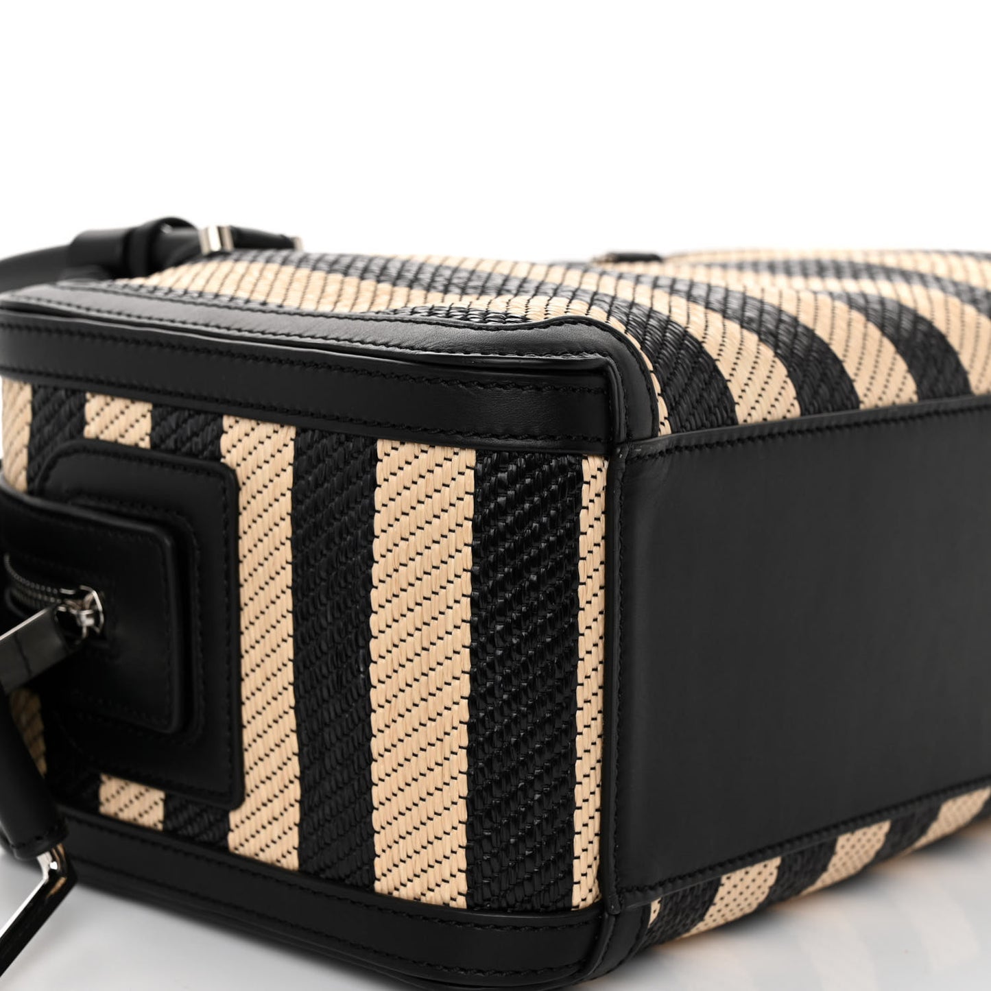 Raffia Striped Cool Box MM Satchel Black Naturel