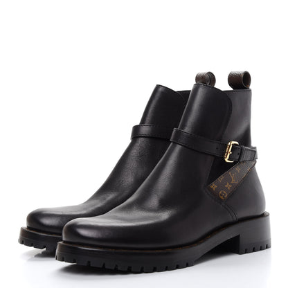 Louis Vuitton Calfskin Monogram Discovery Flat Ankle Boots 36 Black 3 of 10